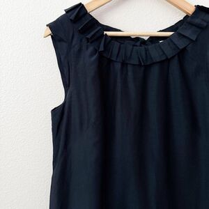 ANN TAYLOR LOFT | Navy Blue Sleeveless Dress Tie Bow Neck Tunic Ruffle | Size 10